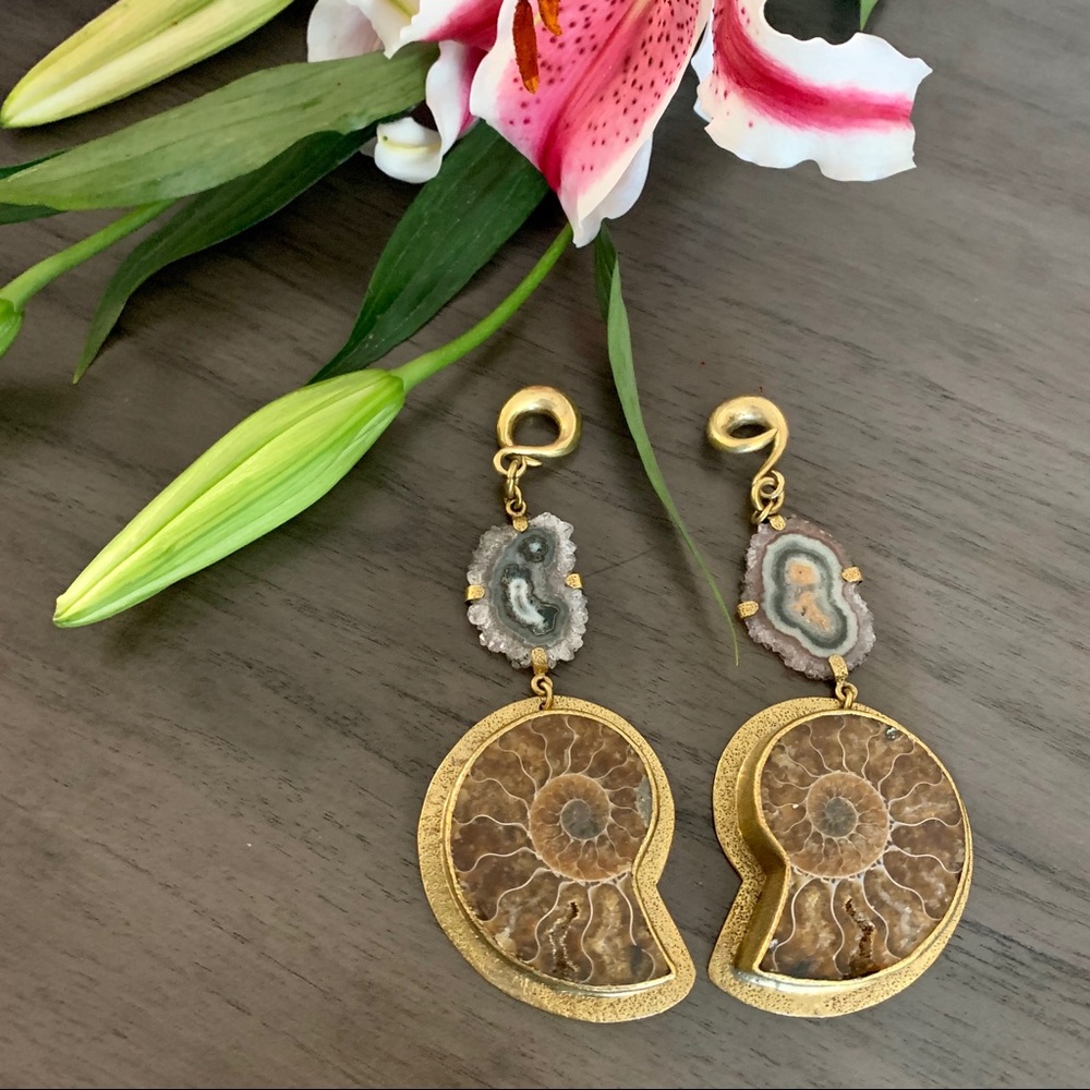 Diablo Organics Brass Ammonite Amethyst Ear Weight